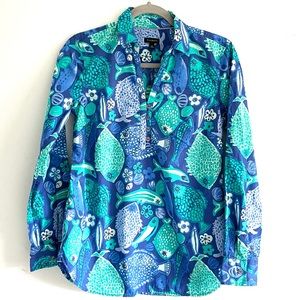 Talbots Fish Print Tunic Blouse